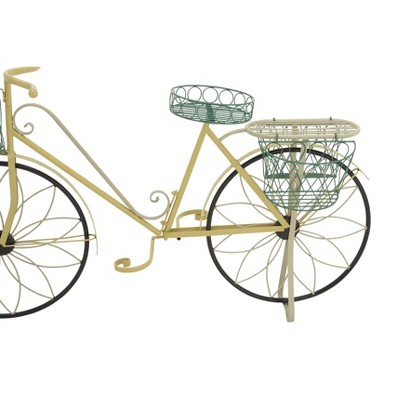 Yellow Iron Bicycle Plant Stand with Baskets and Saddle Bags