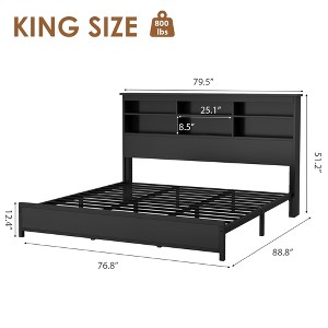 Full-Size Bed Frame with Bookshelf Storage and Charging Station No Mattress Box Required Easy Assembly Black Bed Frame - 1 of 4