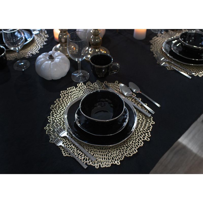 Elanze Designs 16-Piece Metallic Bubble Porcelain Ceramic Dinnerware Set - Service for 4, Black Silver, 5 of 7