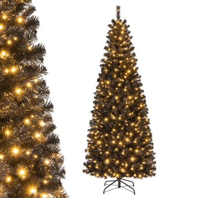 Tangkula Pre-lit Tree Hinged Artificial Pencil Tree w/ PVC Branch Tips & Warm White Lights