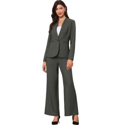 INSPIRE CHIC Women's Business Collarless Long Sleeve with Pockets Blazer and Pants Sets 2 Pcs