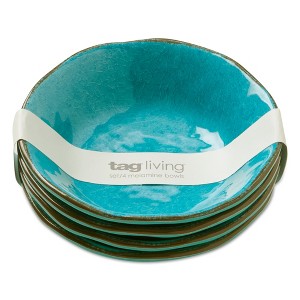 tagltd 10oz. 7 in. Veranda Cracked Glazed Solid Ocean Blue Wavy Edge Melamine Serving Bowls 4 pc Dishwasher Safe Indoor Outdoor - 1 of 4
