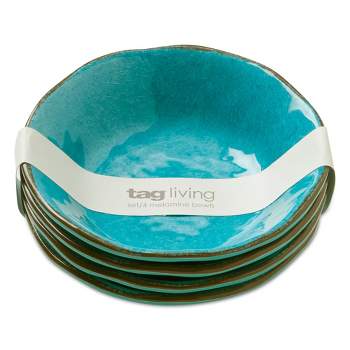 tagltd 10oz. 7 in. Veranda Cracked Glazed Solid Ocean Blue Wavy Edge Melamine Serving Bowls 4 pc Dishwasher Safe Indoor Outdoor