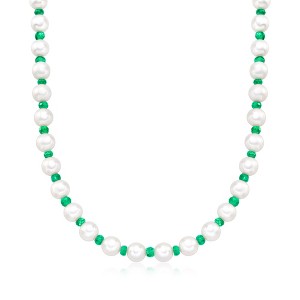 Ross-Simons 8-8.5mm Cultured Pearl and 13.00 ct. t.w. Emerald Bead Necklace With 14kt Yellow Gold - 1 of 3