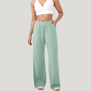 Anna-Kaci Active Women's High Waist Wide Leg Athletic Pants with Side Pockets and Elastic Waistband Design - 1 of 4