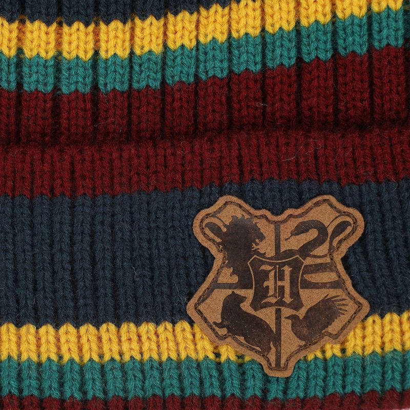 Harry Potter Hogwarts Crest Faux Leather Patch Stripes Beanie, 4 of 5