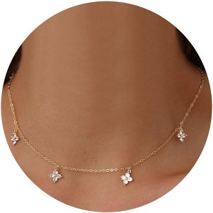 Dainty CZ Solitaire Pendant Necklace, 14K Gold Plated Bridal Jewelry Gift - 1 of 4