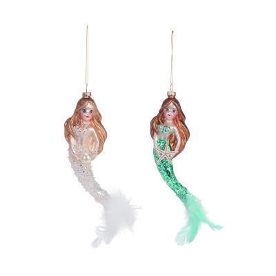 Transpac Glass Mermaid Ornament Set of 2 Christmas Home Decorations