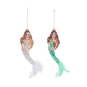 Transpac Glass Mermaid Ornament Set of 2 Christmas Home Decorations - 1 of 1