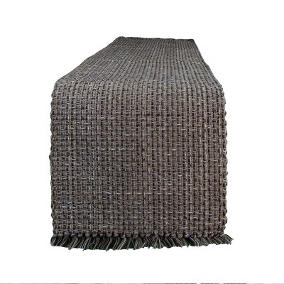 Espresso Tweed Cotton Table Runner with Fringe 54''