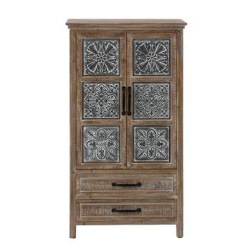 LuxenHome Farmhouse Wood and Metal 2-Drawer 2-Door Storage Cabinet. Gray