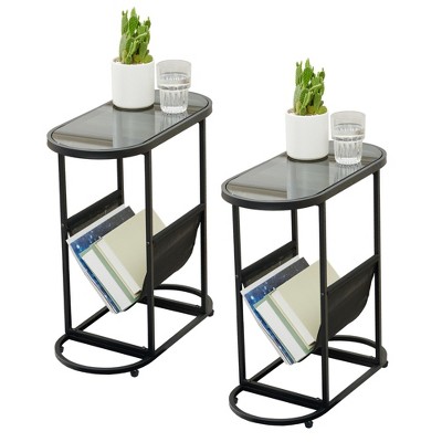 LOVMOR  Glass Oval Small Side Tables Living Room Small Space With Magazines Organizer Storage Space (Set of 2)