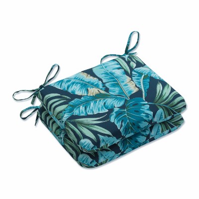 Set of 2 Outdoor/Indoor Rounded Corners Seat Cushions Tortola Midnight Blue - Pillow Perfect: Weather-Resistant Patio Chair Cushions
