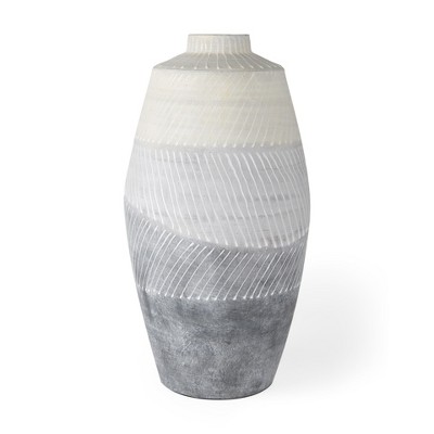 HomeRoots 17" Cream And Gray Geometric Ceramic Table Vase