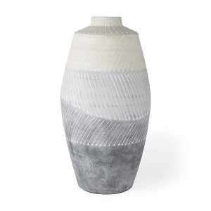 HomeRoots 17" Cream And Gray Geometric Ceramic Table Vase - 1 of 4