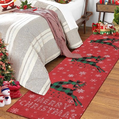 GustoWave Christmas Rug with Snow Reindeer Area Rugs for Living Room, Low Pile Washable