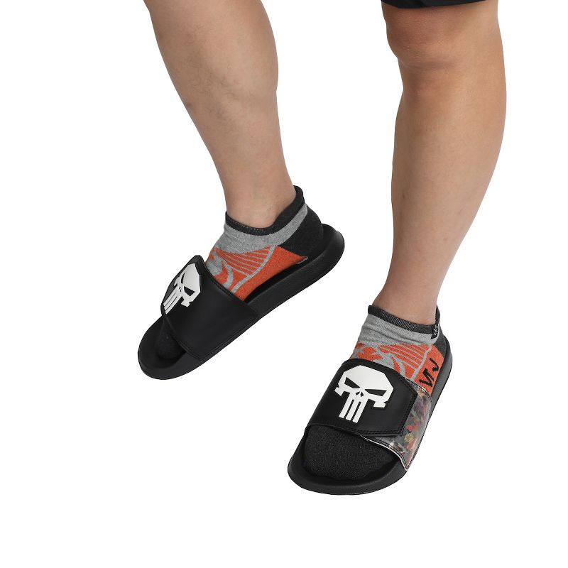 Punisher Skull Logo Adult Black Velcro Athletic Slide Sandals, 5 of 6