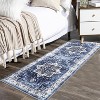 9x12 Area Rug Washable, Low-Pile Rug with Non-Slip Rubber Backing, Boho Vintage Style, Ideal for Bedroom Living Room Home Office Playroom, Blue - 3 of 4