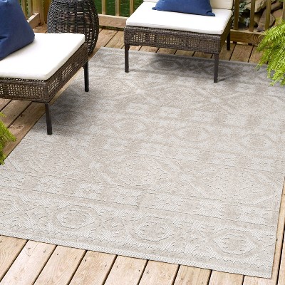 Beige Synthetic Geometric Mediterranean Tile 4' x 6' Area Rug