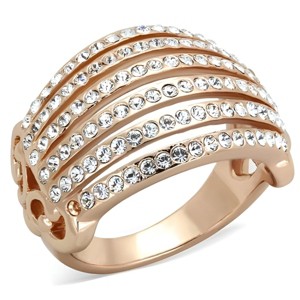 Slickblue Women’s Rose Gold Ion Plated Stainless Steel Ring, Synthetic Clear Crystals, Wave Band Design, Sizes 5-10 - 1 of 4