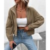 Womens Cropped Corduroy Jacket Loose Button Down Puff Sleeve Shacket Coat - 3 of 4