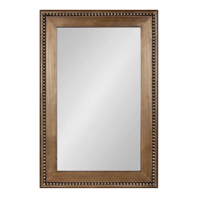 Rustic Brown Rectangular Wood Vanity Mirror with Beaded Edge