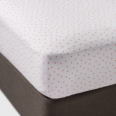Twin Micro Heart Fitted Sheet Separates Coral - Pillowfort™
