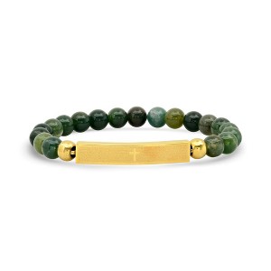 Steeltime Men's green agate and 18k gold plated stainless steel Our Father prayer id bracelet - 1 of 4