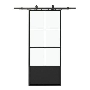 Karl Home 30 in. x 84 in. 3 Panel 3/4 Lite Clear Glass Black Finished Glass Sliding Barn Door with Hardware Kit - 1 of 4
