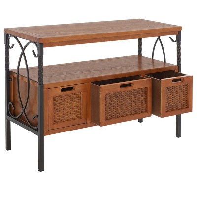 Transitional Joshua 3-Drawer White Media Console with Wicker Accents