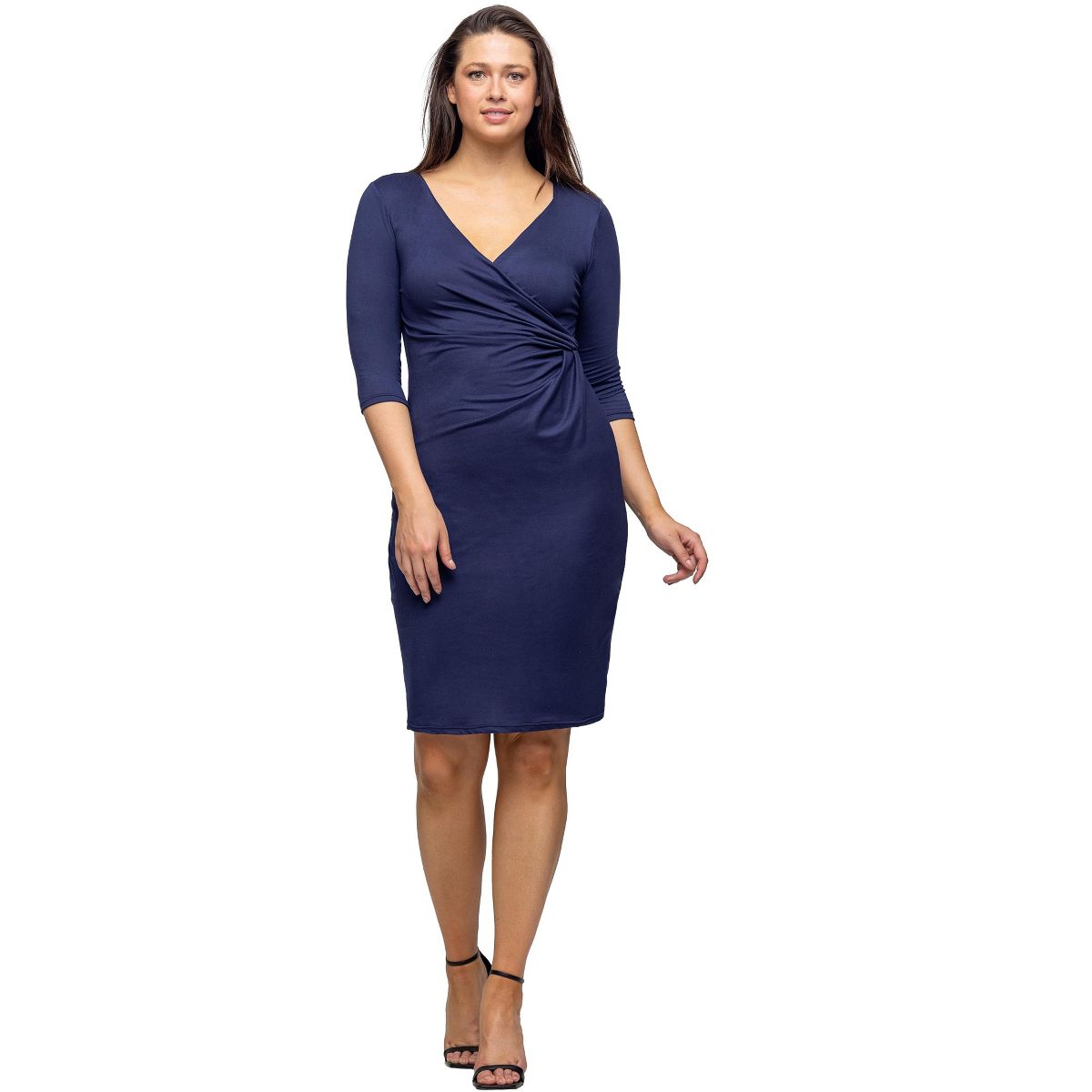 Womens Draped in Style Knee Length V-Neck Dress - 24seven Comfort Apparel™ - thumbnail 6