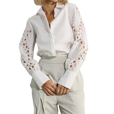 Women's Ms. Alice Lace Sleeve Button Down Blouse - Mulla