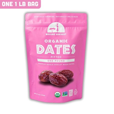 Mavuno Harvest Organic Pitted Dates Snacks, a Vegan & Gluten Free Healthy Snack with No Preservatives or Added Sugars - 1 LB Bag