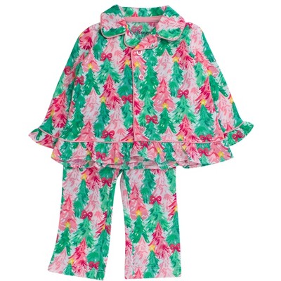 RuffleButts Toddler Girls Holiday Ruffle Flare Pajama Set