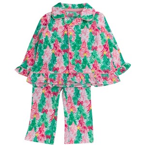 RuffleButts Toddler Girls Holiday Ruffle Flare Pajama Set - 1 of 4