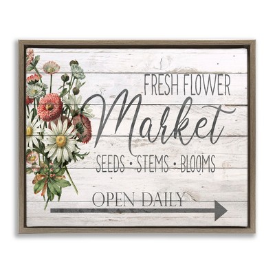 Stupell Industries Planked Style Fresh Flower Market Black Framed Floater Canvas Wall Art