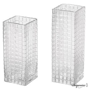 Uniquewise Set of 2 Square Frosted Clear Glass Table Vase - A Timeless Centerpiece for Dining Tables, Living Rooms, Bedrooms, Hotel Reception Areas - 1 of 4