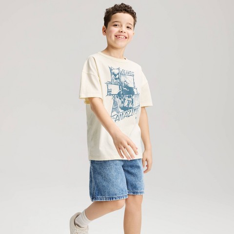 Cat & Jack Boys' Short Sleeve Spider-Man Oversized Graphic T-Shirt - Cat & Jack™ Cream M