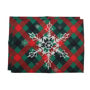 Unique Bargains Christmas Place Mats Linen Red Green White 13" x 17.7" 2 Pcs - 1 of 4