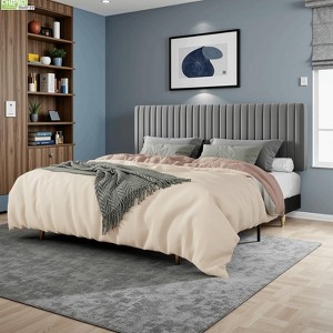 Velvet Bed Frame with Adjustable Tufted Headboard and Platform Base Box Spring Optional - 1 of 4