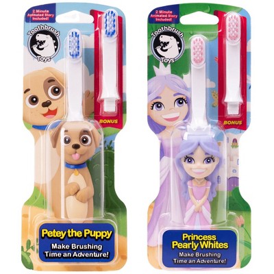 Toothbrush Toys Petey The Puppy & Princess Pearly Whites Multipack, Extra Soft Bristles with Easy Grip for Small Hands, Makes Brushing an Adventure