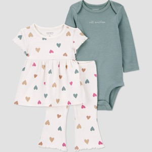 Carter's Just One You® Baby Girls' 3pc Hearts Top & Bottom Set - White - 1 of 3