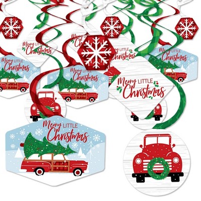 Big Dot of Happiness Merry Little Christmas Tree - Red Truck and Car Christmas Party Hanging Decor - Party Decoration Swirls - Set of 40