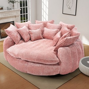 Aukfa 81.1" Cloud Couch Sleeper Sofa, Oversized Round Chaise Lounge Chair Indoor, with 21 Pillows, Upholstered Barrel Daybed for Living Room - 1 of 4