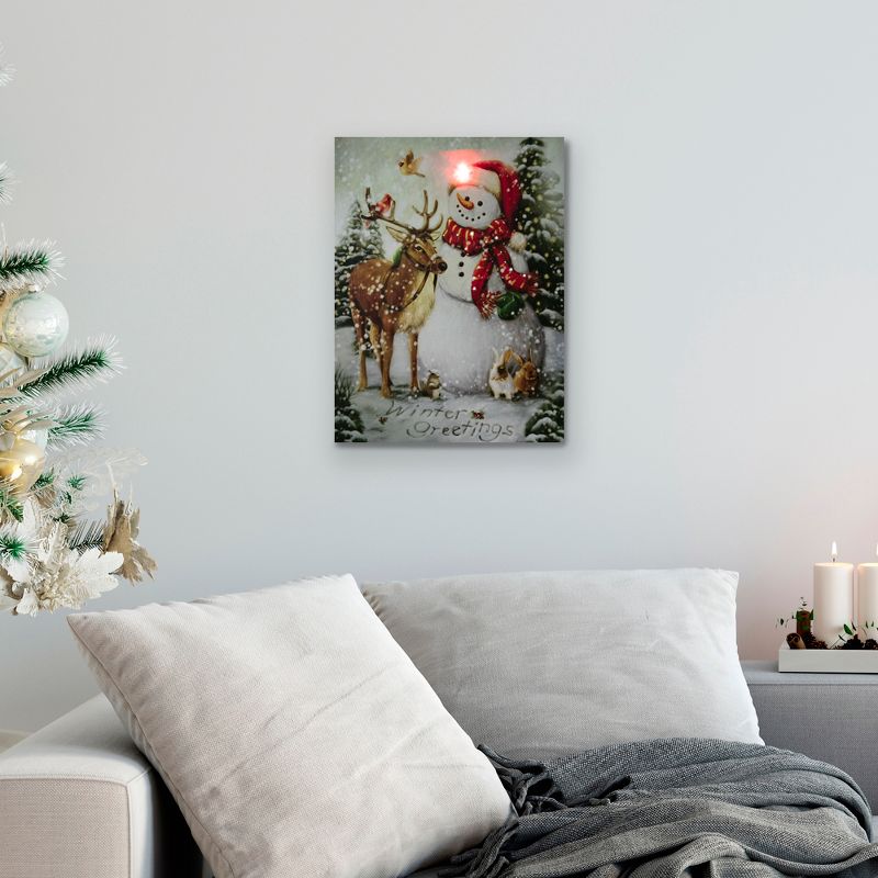 Northlight LED Lighted Snowman and Reindeer Christmas Canvas Wall Art 15.75" x 11.75", 2 of 6