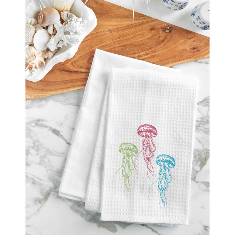 C&F Home Jellyfish Embroidered Cotton Waffle Weave Kitchen Towel, 2 of 4