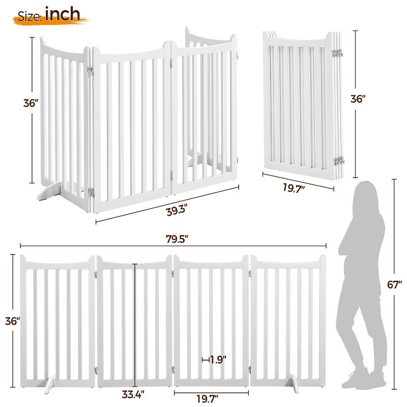 Yaheetech 36"Tall Freestanding Wooden Fence Foldable Pet Gate, White, 3 of 8