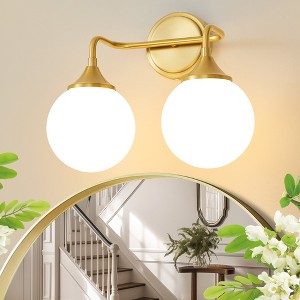 POWLIG 14.17-in 2-Light Gold Dimmable Bathroom Vanity Light with 5.9in Milk Opal Glass Globe Shade - 1 of 4