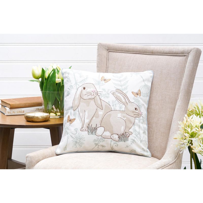 C&F Home 18" x 18" Garden Toile Easter Bunnies Embroidered Decorative Throw Pillow, 5 of 6