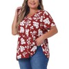 Agnes Orinda Women's Plus Size V Neck Ruffle Hem Short Sleeve Cinched Waist Floral Peplum Blouses - 2 of 4